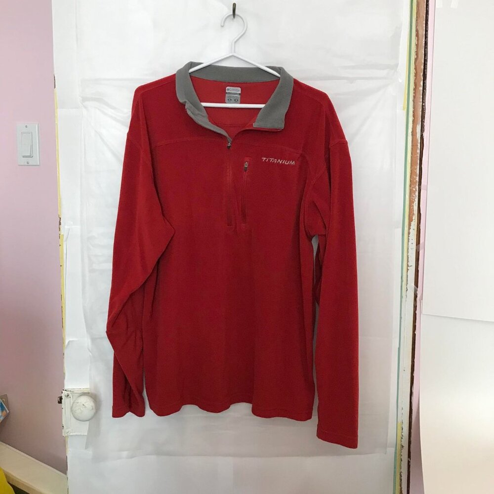 Columbia Fleece Sweater Pullover 1/4 ZIP Mens Size Large Camping Hiking Red